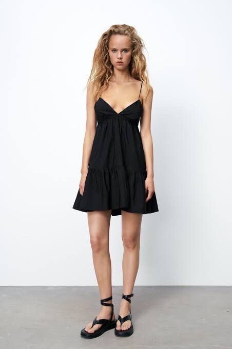 Black Pleated Tiered Dress