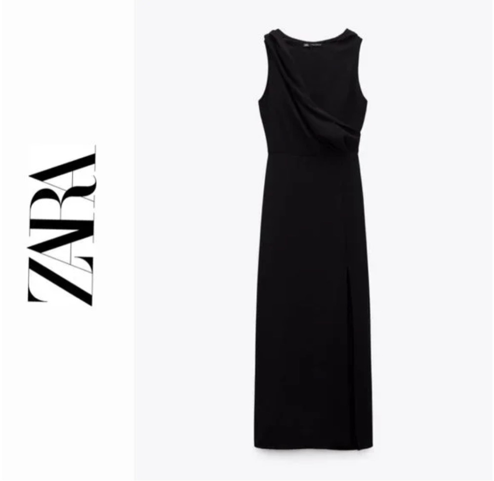 ZARA LONG HOODED DRESS BLACK | 0387/067