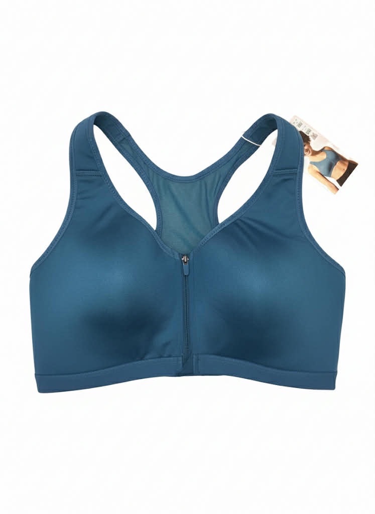 Brassière de sport zippée – Bleu pétrole 