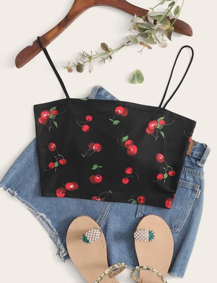 Crop top shein imprimer cerise 🍒 