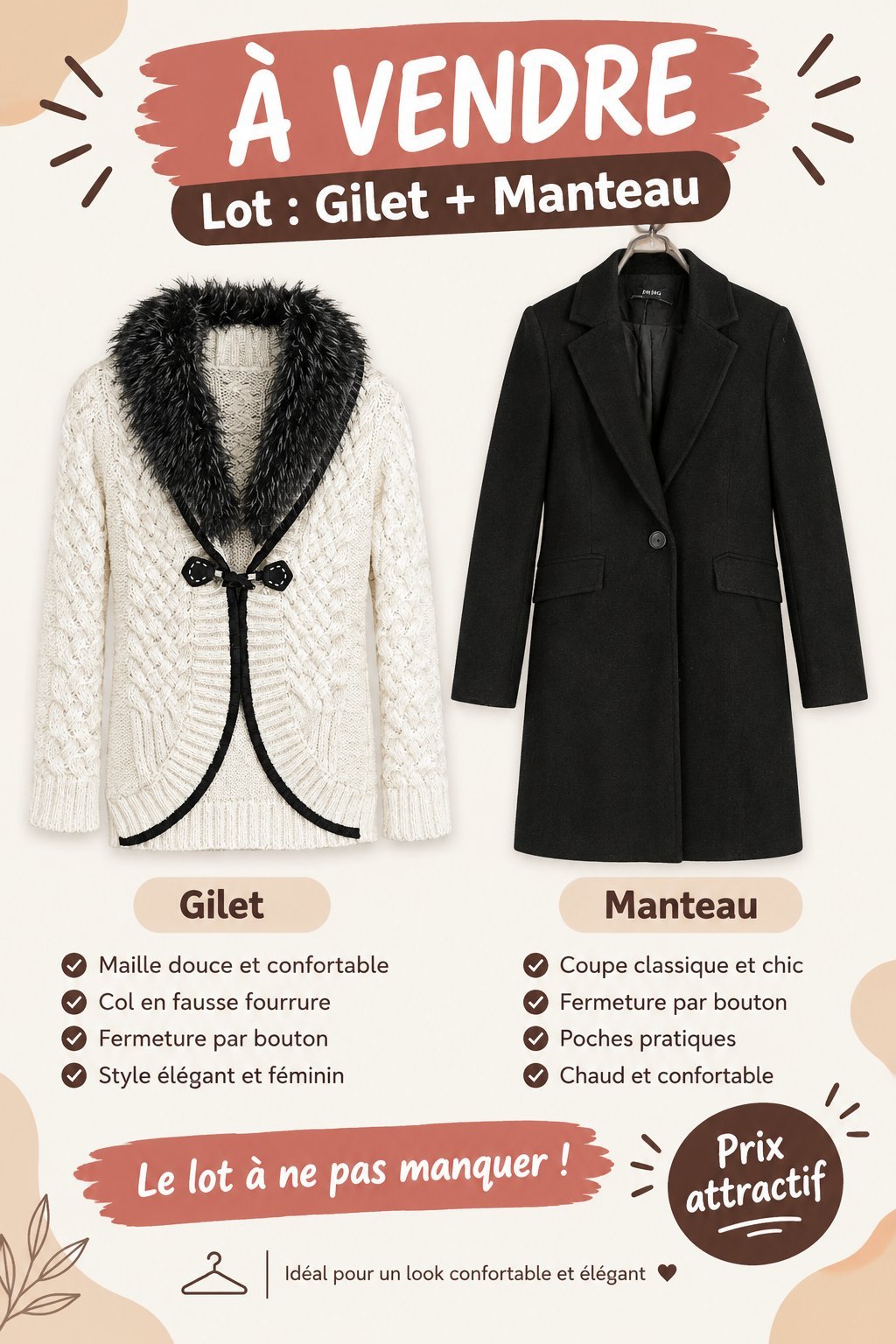 Manteau noir + gillet blanc