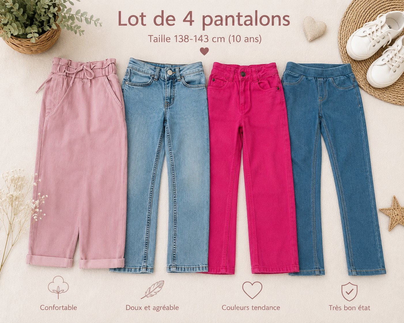 Lot de 4 pantalons fille 10ans