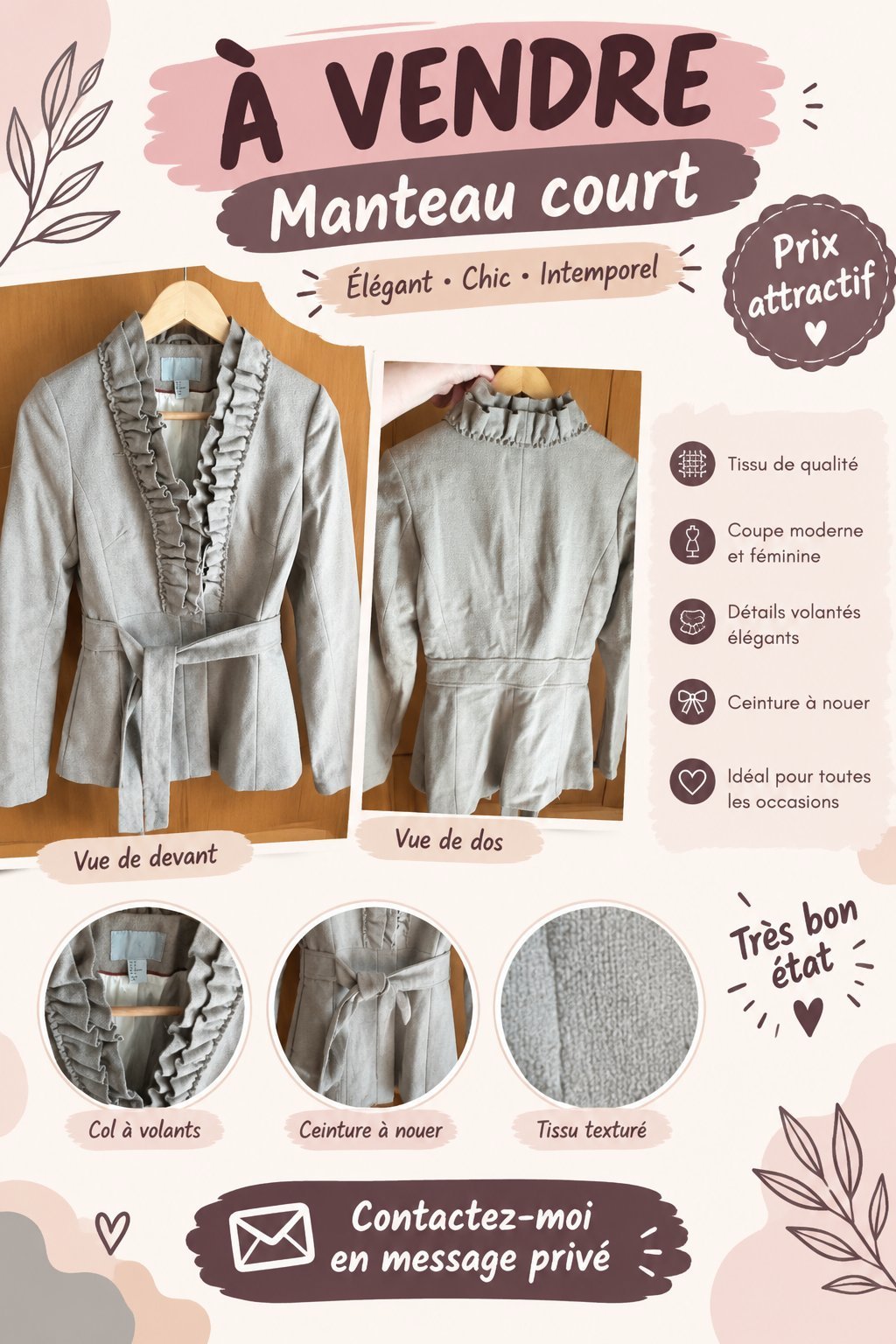 Manteau court taille 36