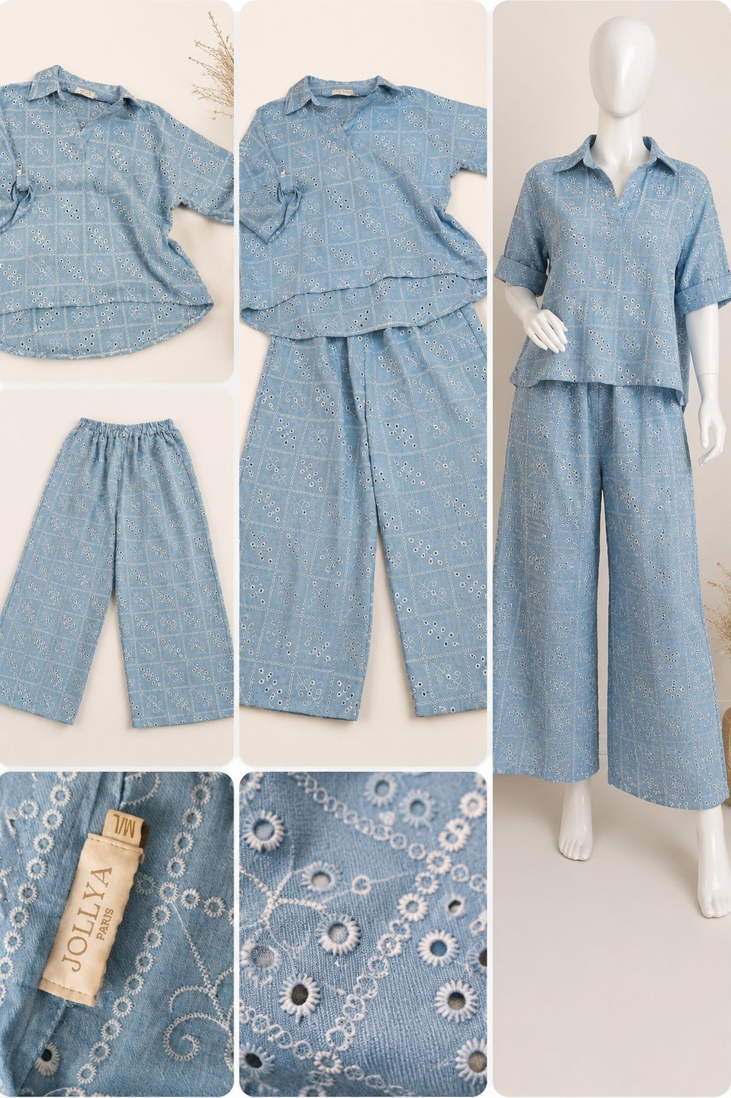 Set bleu ciel breauderie anglaise