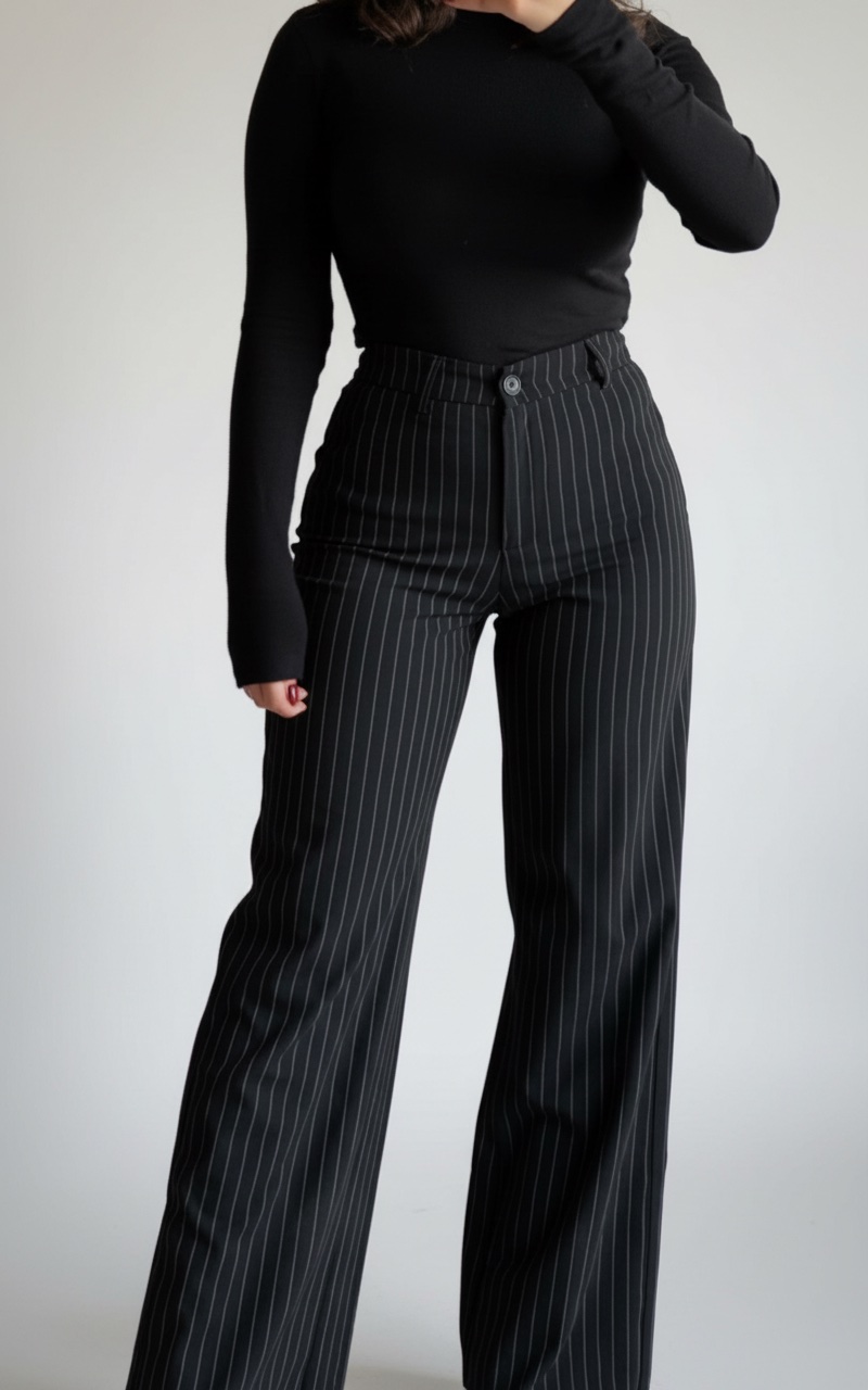 Un pantalon rayé en noir et blanc
