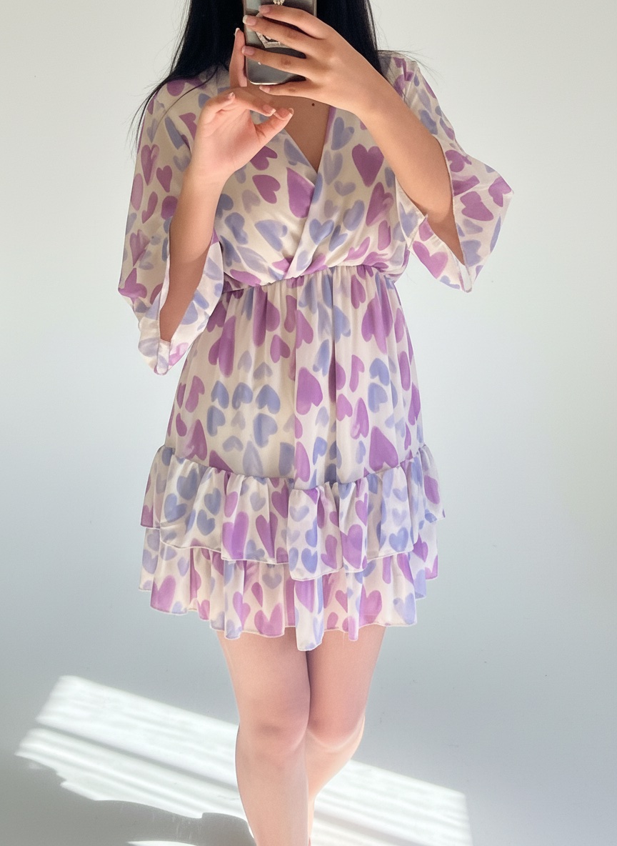 ✨💜 Robe courte romantique à imprimé cœurs 💜✨