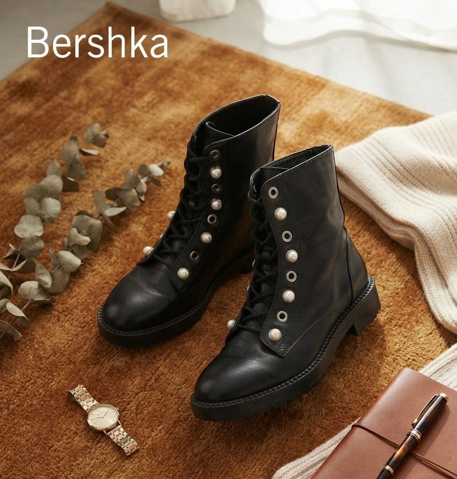 Bottines noires style combat boots Bershka – Perlées – État satisfaisant