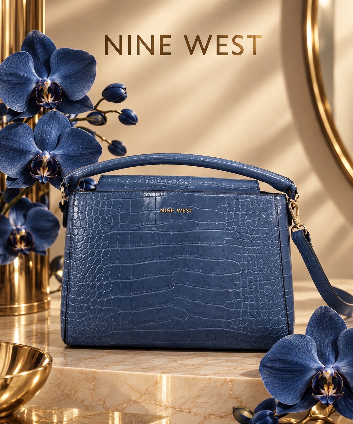 Sac à main Nine West bleu pétrole effet crocodile 💙