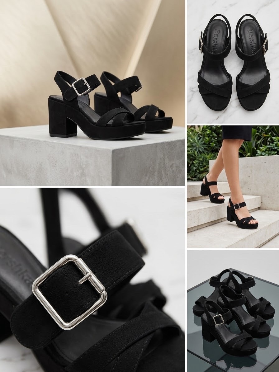 Sandales à Plateforme En Suédine Noir – Bershka  ✨