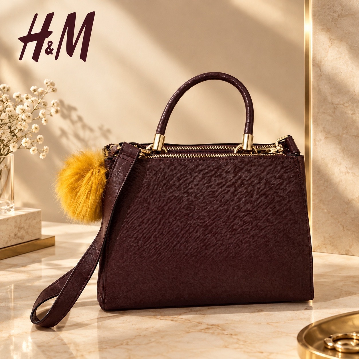 Sac à main H&M – Prune & Pompom Jaune