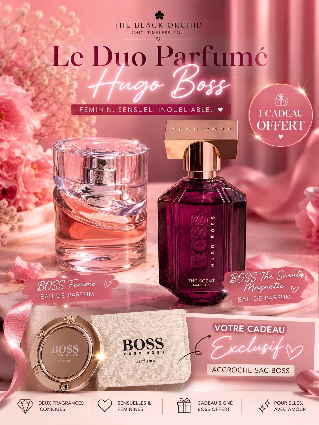 ✨ PACK DUO HUGO BOSS (Femme + The Scent Magnetic) + Accroche-sac offert !