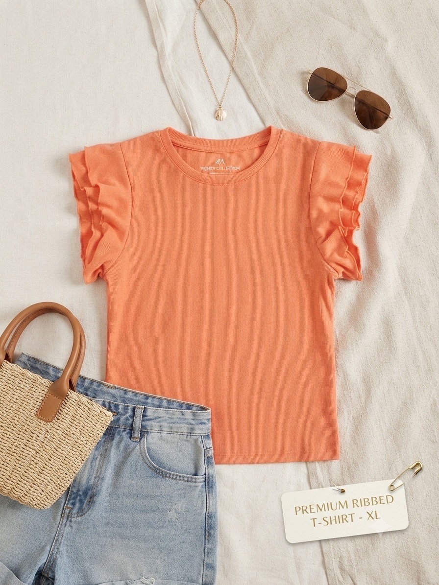 T-shirt côtelé orange - Manches à volants 🍊🧡