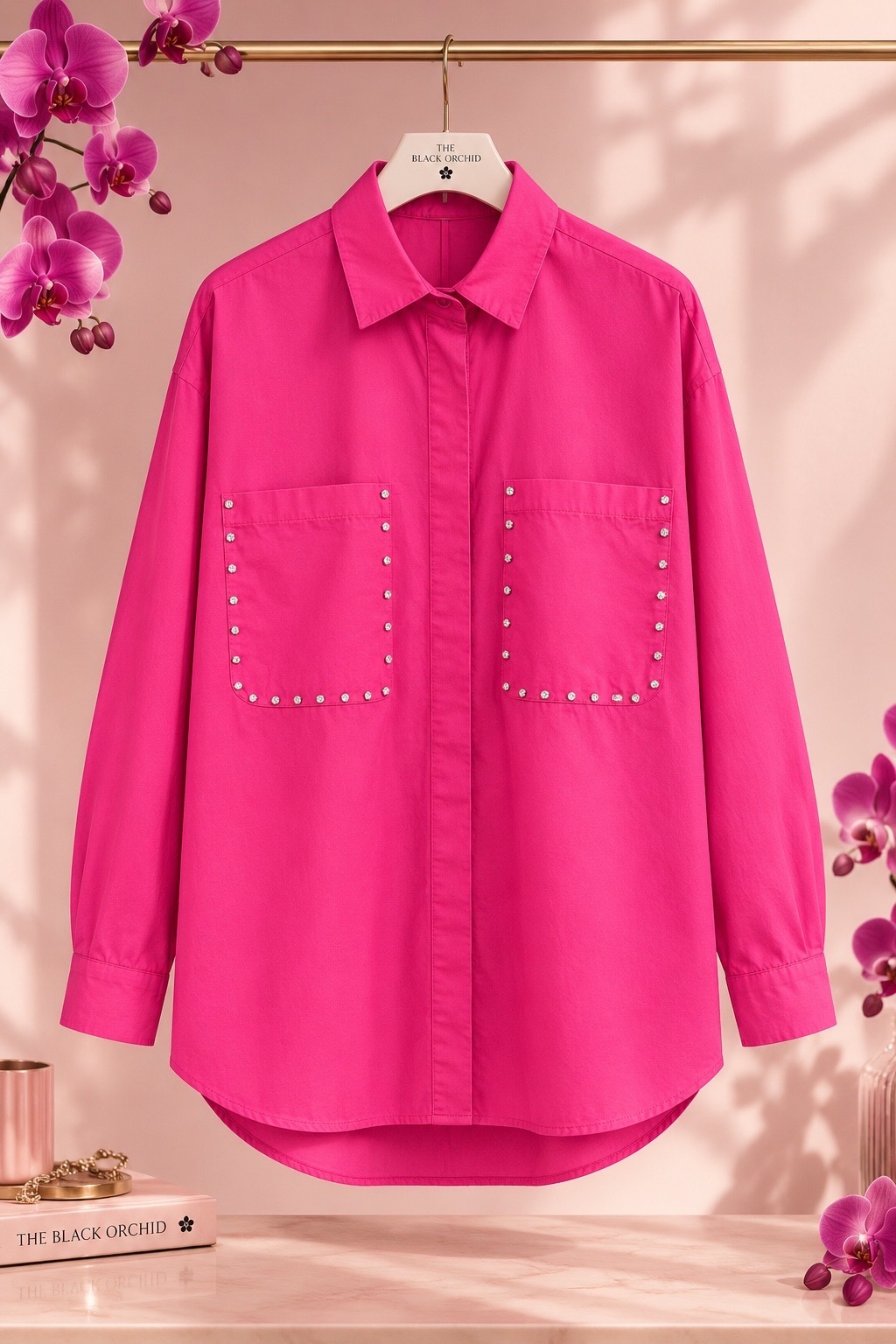 Chemise fuchsia en coton à poches strass 🩷✨