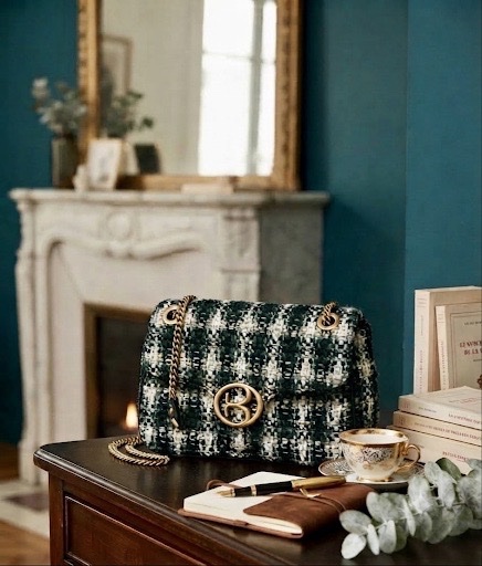 Sac besace en tweed vert et blanc / Chaine dorée 💚🤍✨