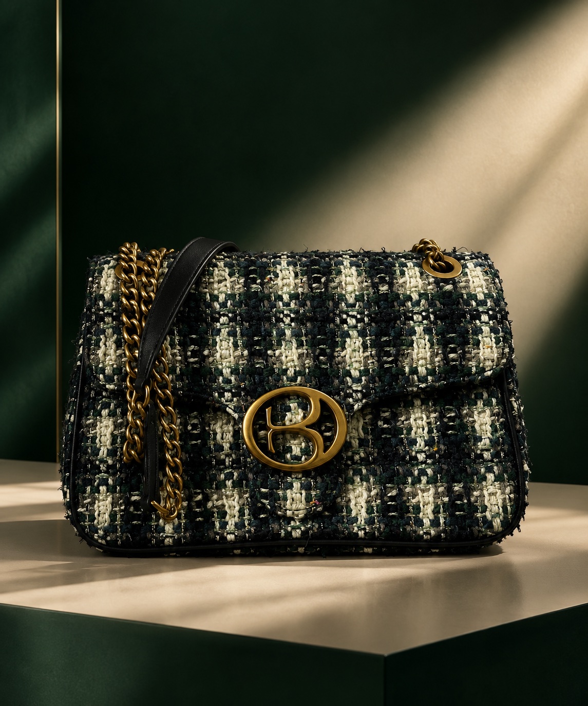 Sac besace en tweed vert et blanc / Chaine dorée 💚🤍✨