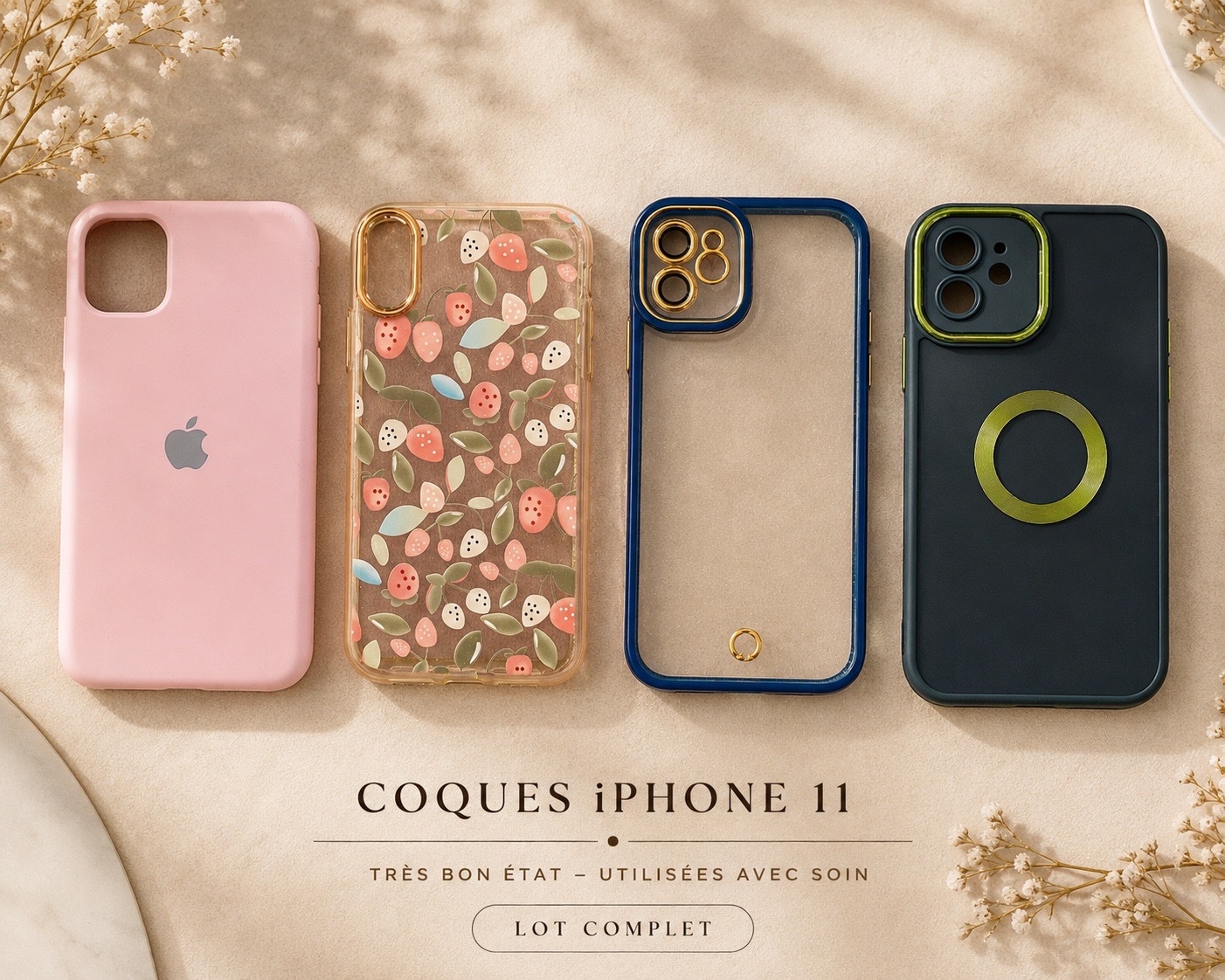 📱 Lot de 4 coques iPhone 11 + un transparente offerte 🛍️🎁