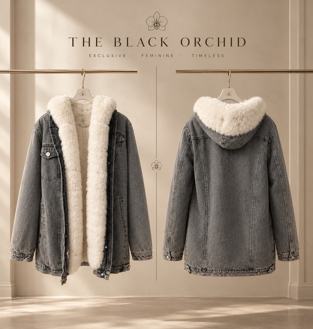 Manteau en Jean Oversize Doublée Fausse Fourrure Blanche – Capuche & Confort Hivernal (Taille XL)