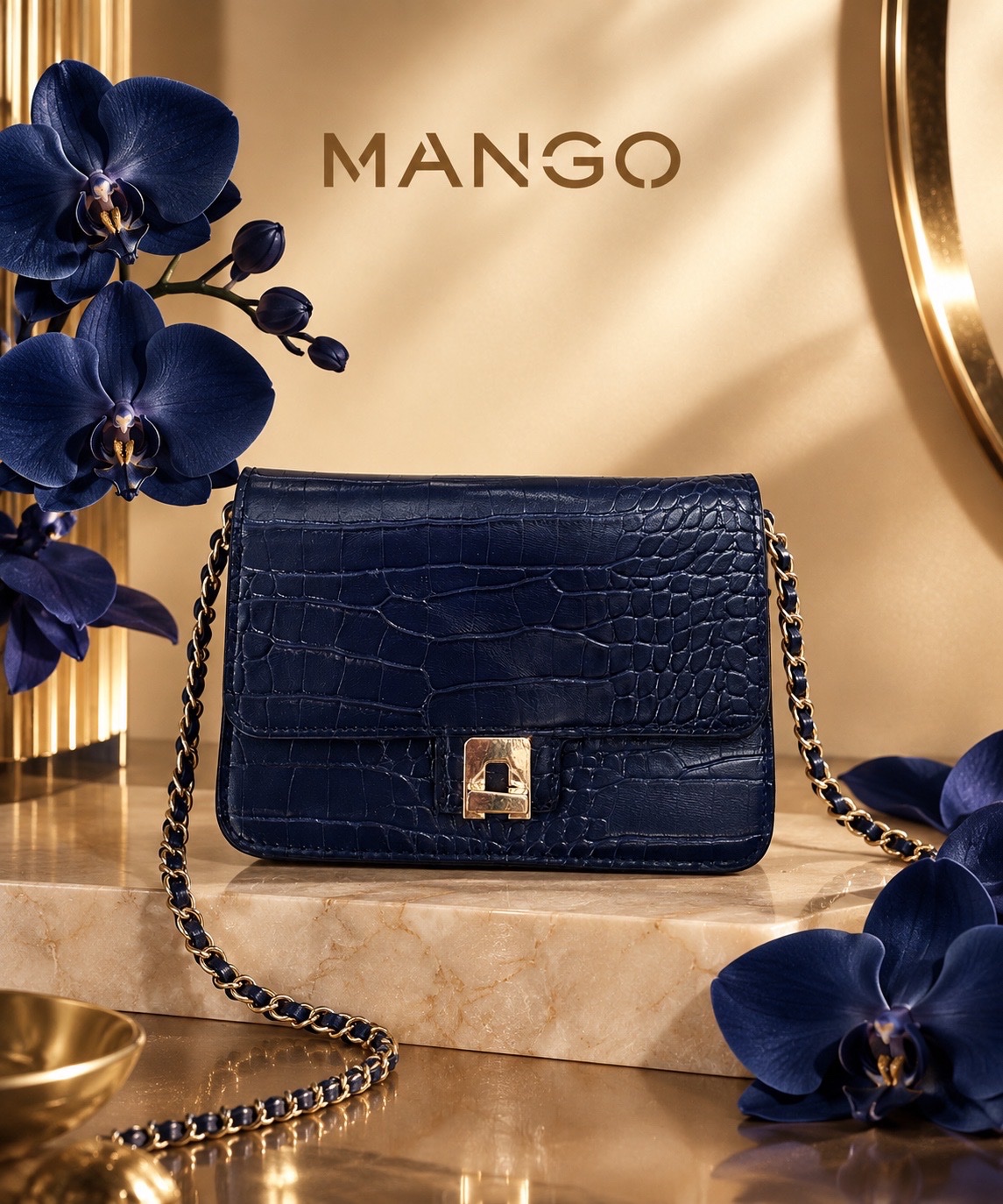 Sac à main Mango - Bleu Marine Effect Croco 💙