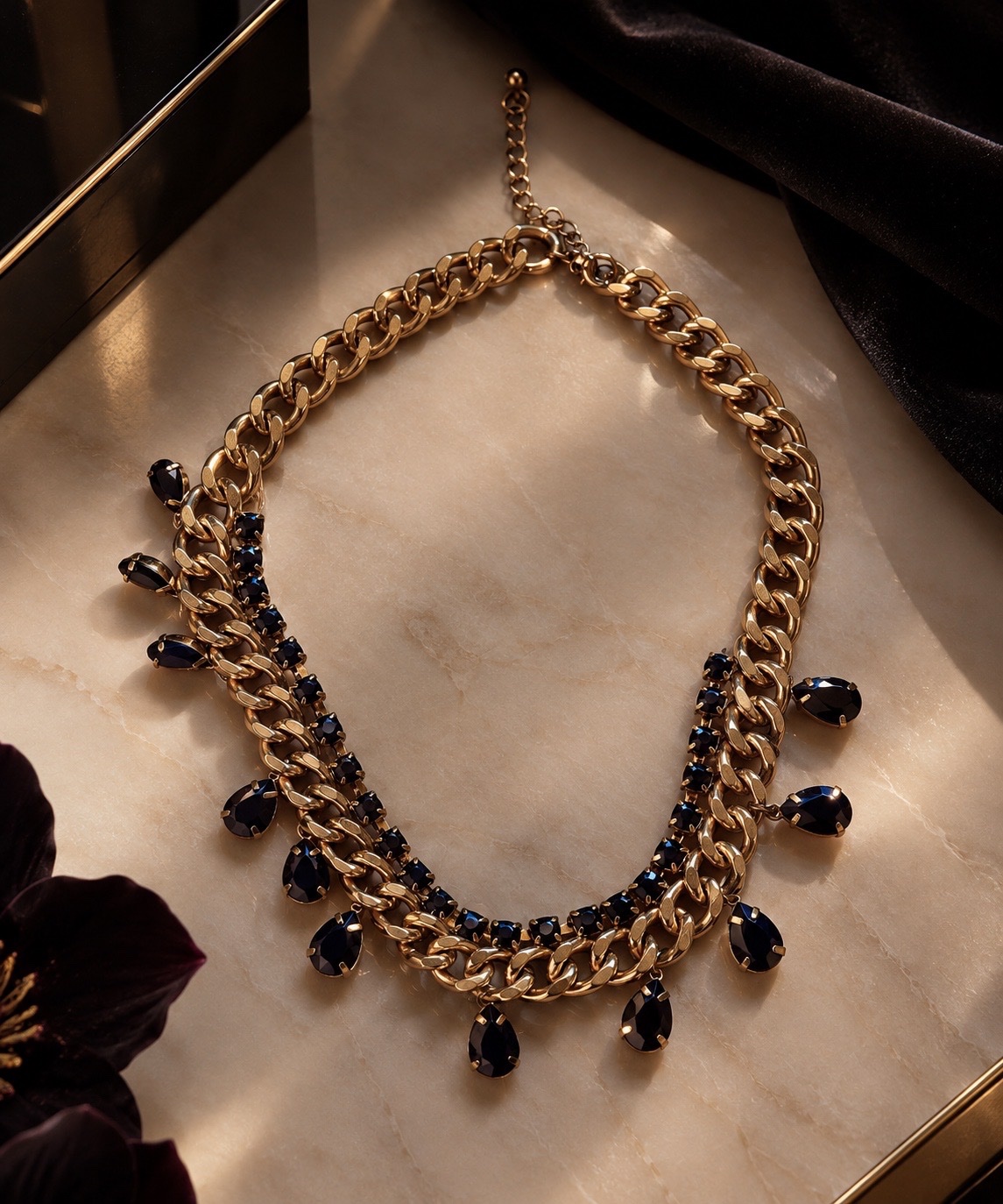 ✨ Collier statement doré & pierres noires ✨🖤