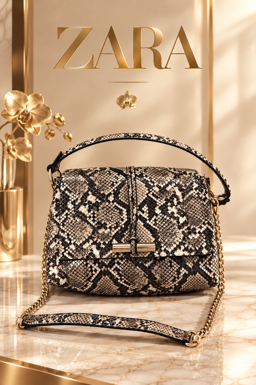 Sac à main ZARA effet python – Élégance et chic intemporel