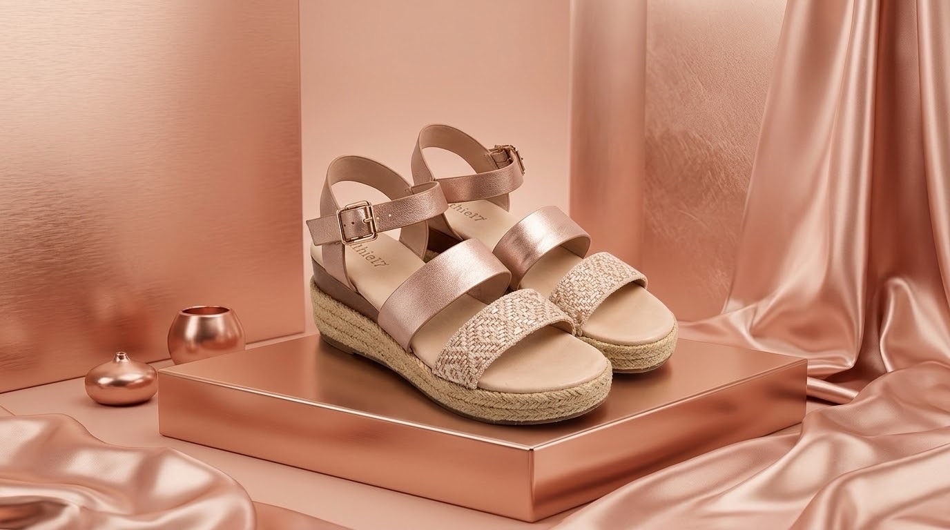 Sandales compensées style espadrilles – Rose Gold ✨