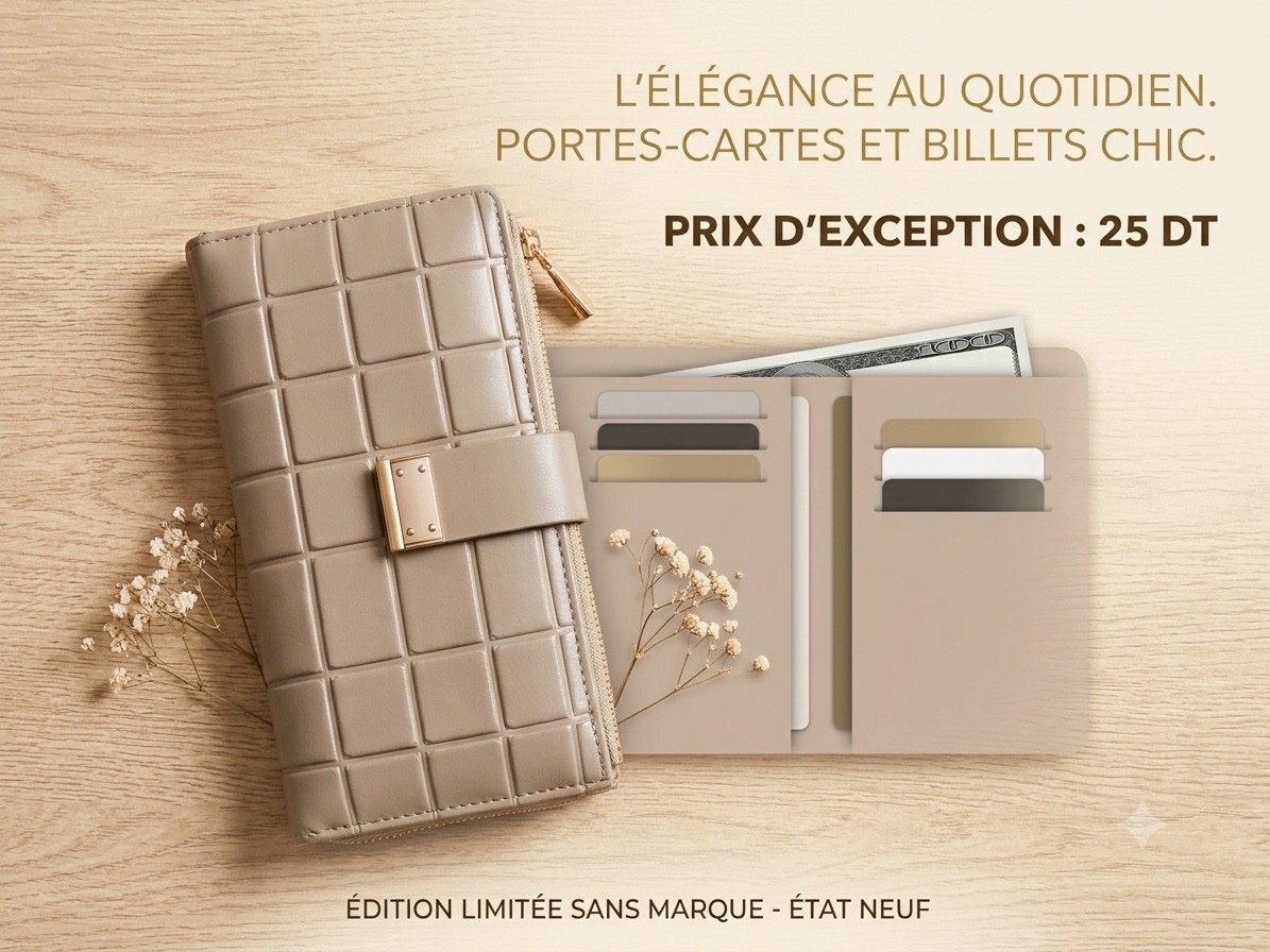 👜 Portefeuille Femme – Beige Capitonné  