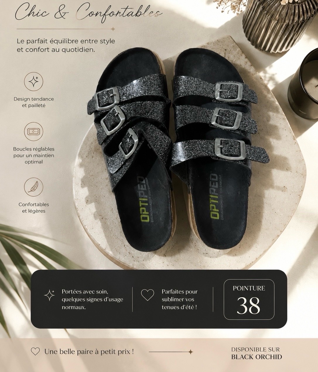 ✨ Sandales Confort Pailletées – OPTIPED ✨
