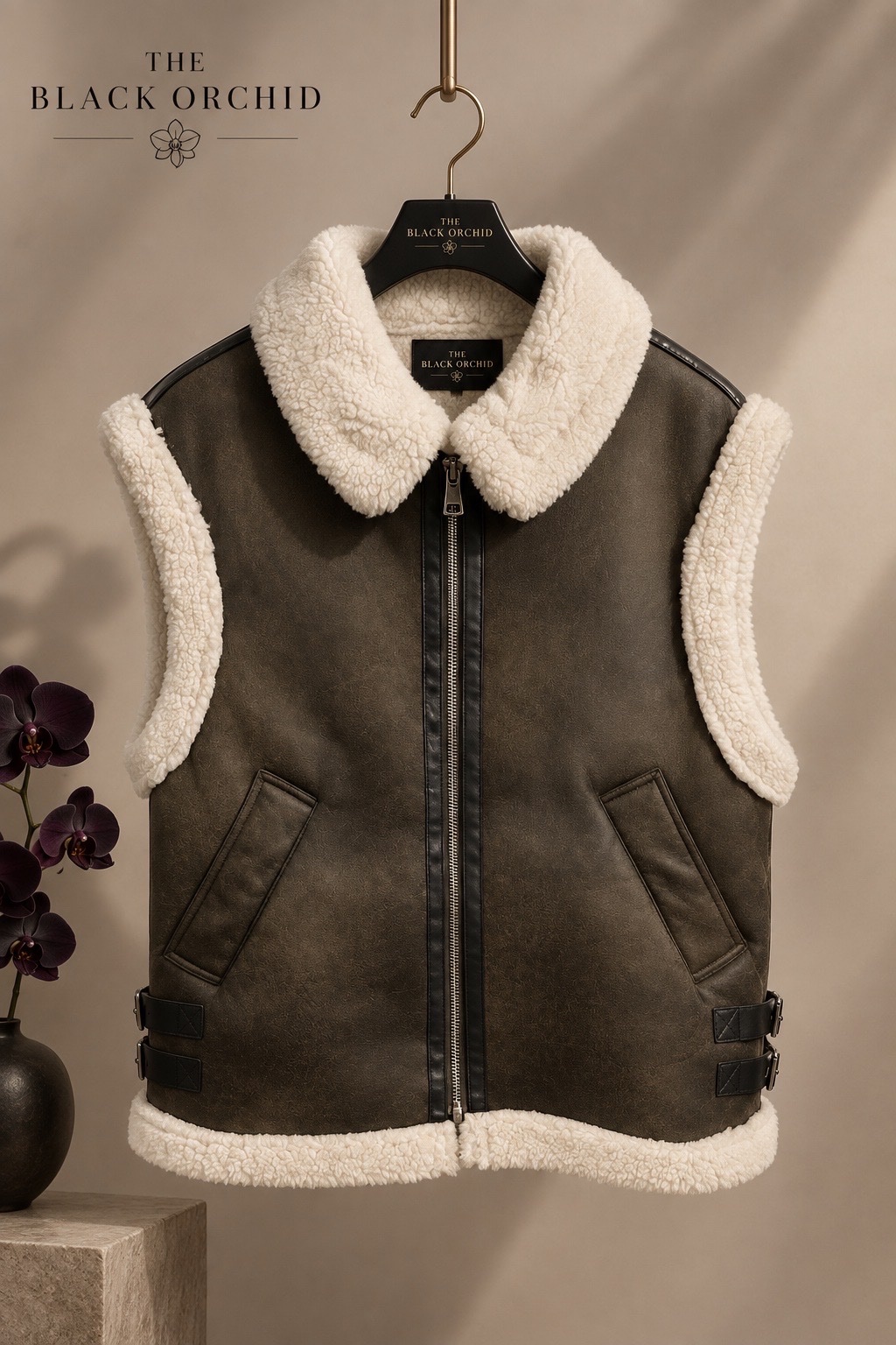 Veste sans manches style Aviateur / Peau de mouton synthétique 💚🤍