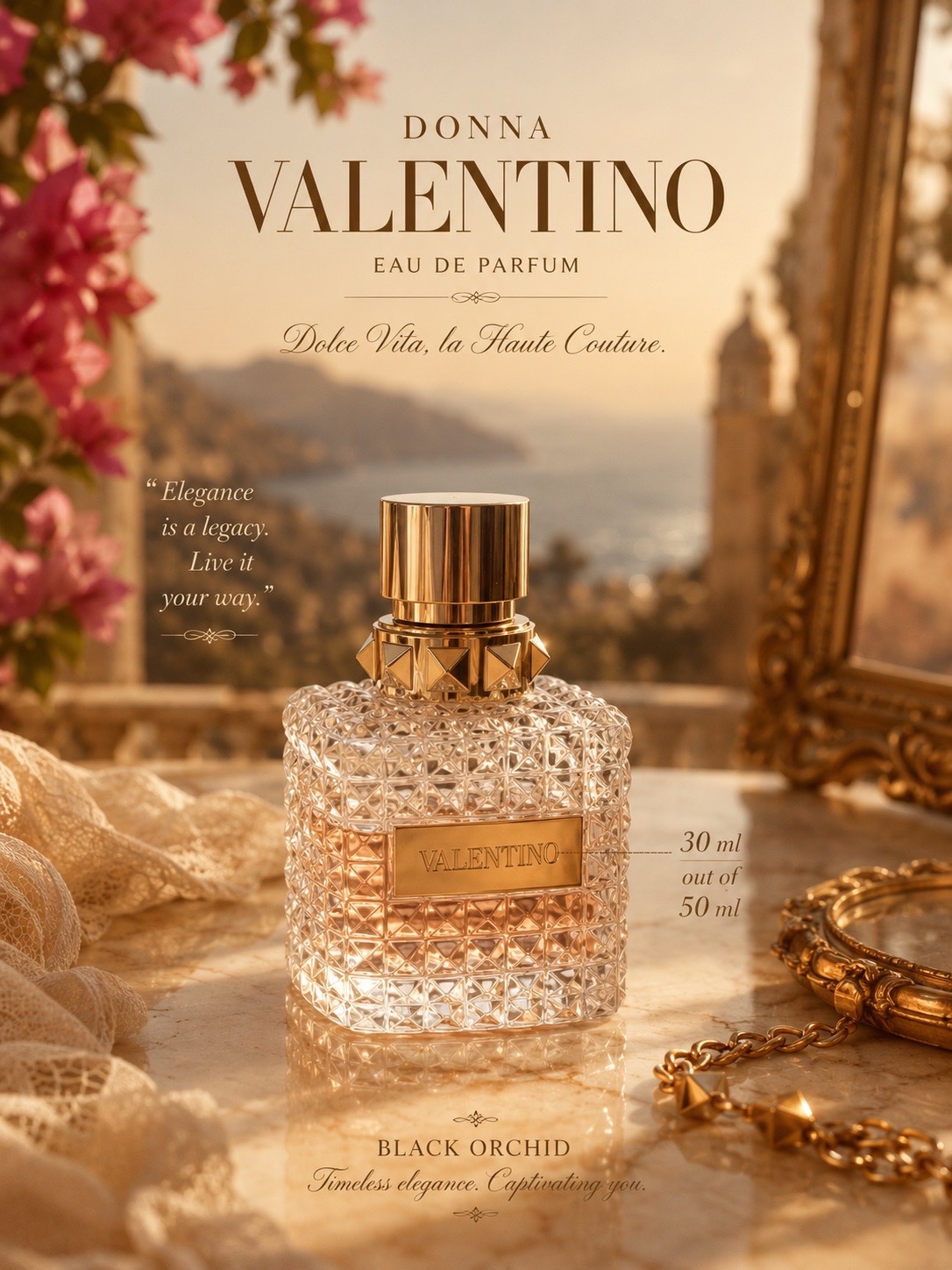 ✨ Valentino Donna Eau de Parfum – Flacon 50 ml contenant environ 30 à 35 ml 🇮🇹❤️
