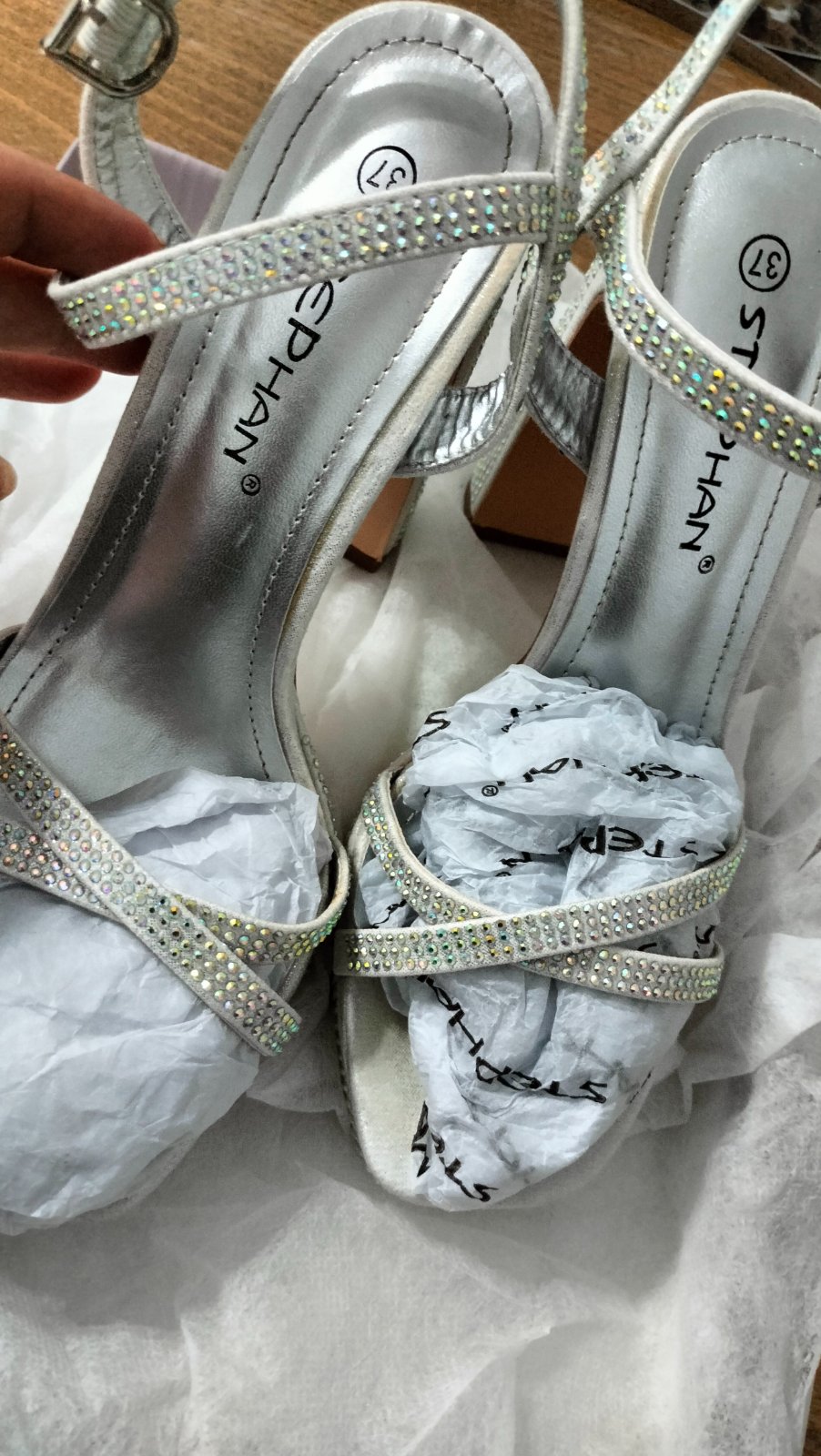 Sandales soirée argent strass p37