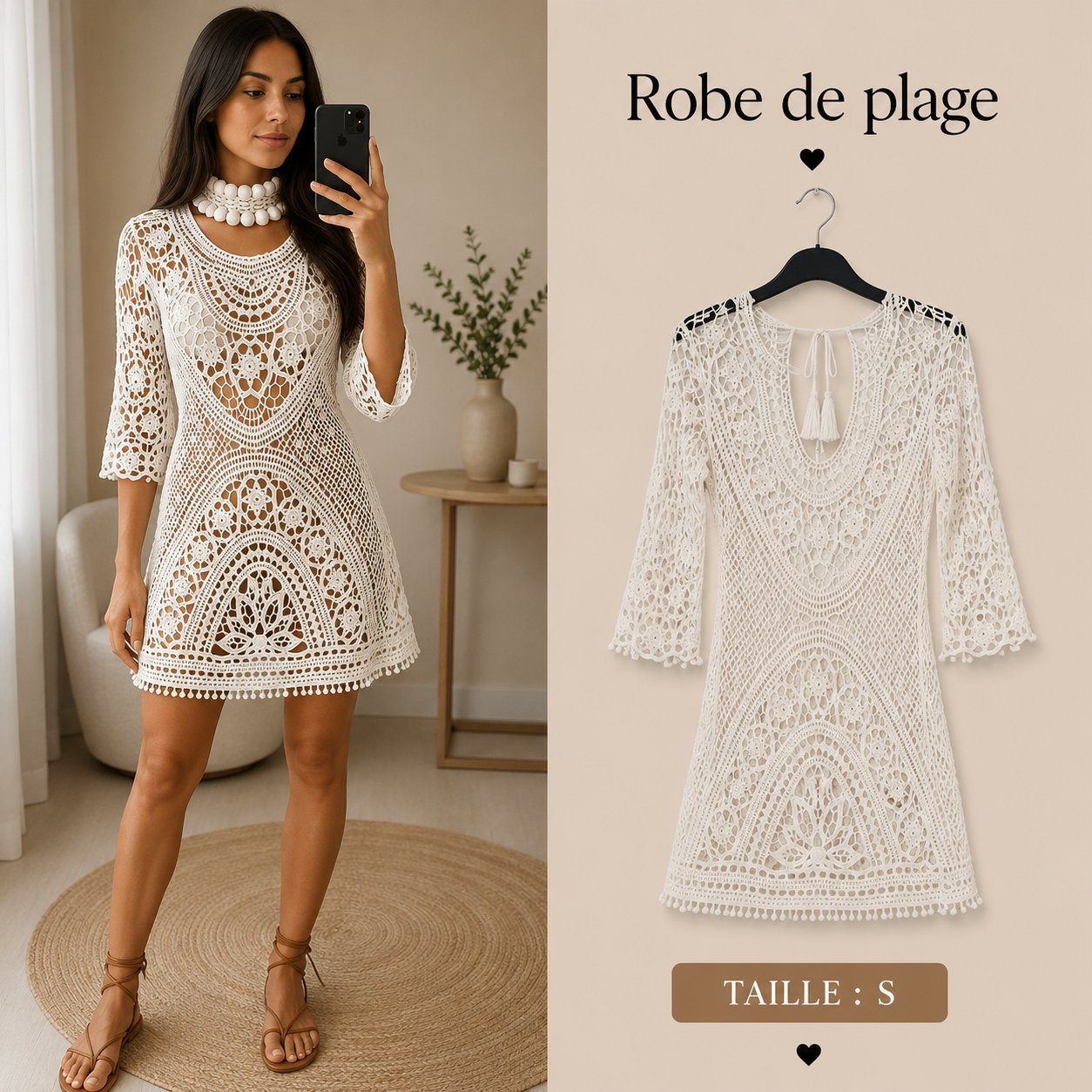 Robe de plage crochet blanc bohème – Bisou’s Project S/M