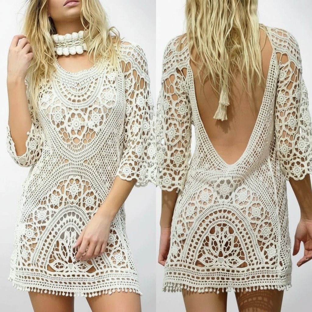 Robe de plage crochet blanc bohème – Bisou’s Project S/M