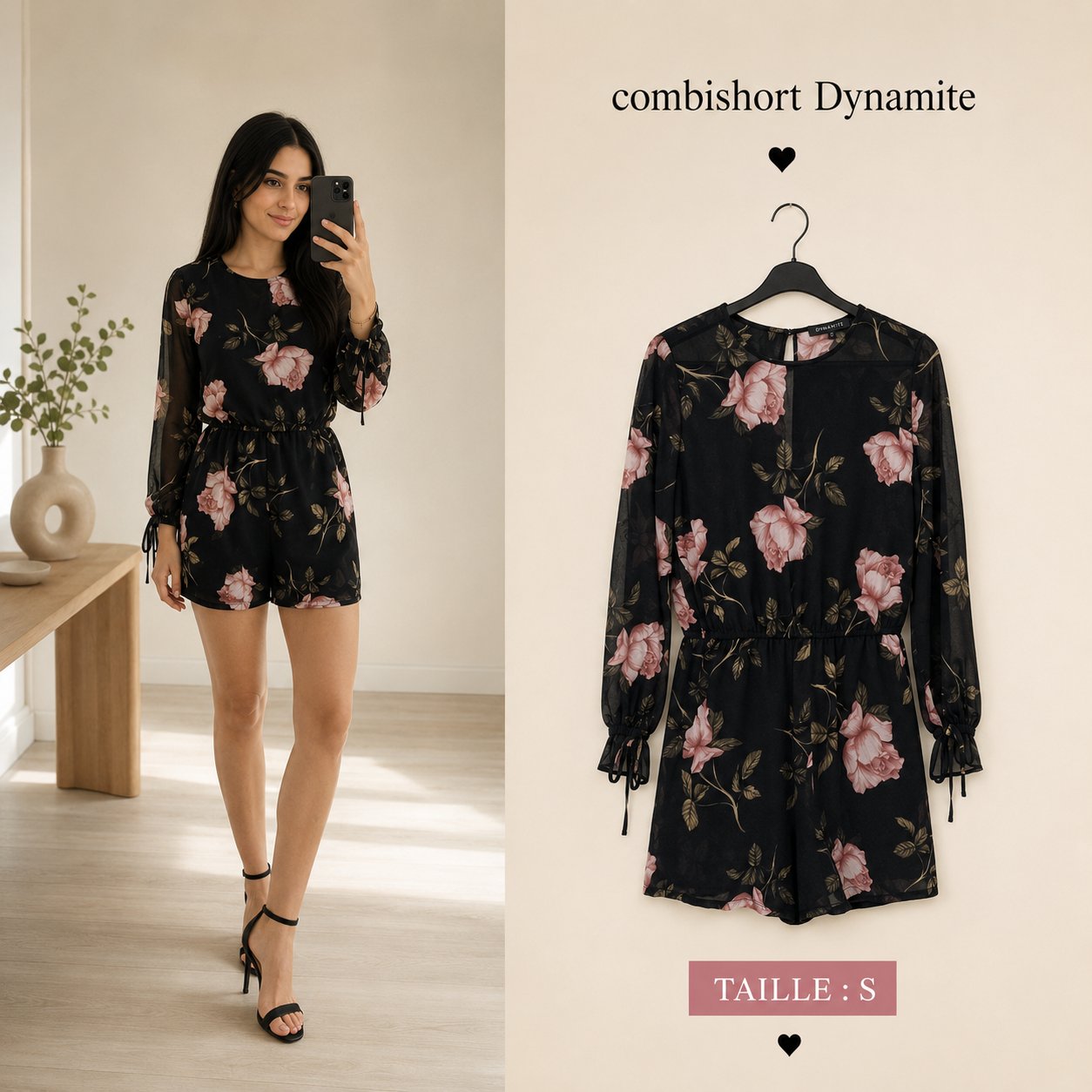 Combishort Dynamite floral noir -  taille s 🖤🌸