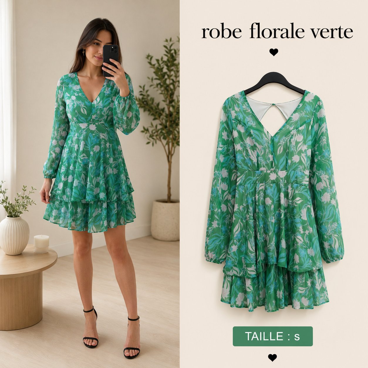 Robe verte fleurie 💚 – Taille S
