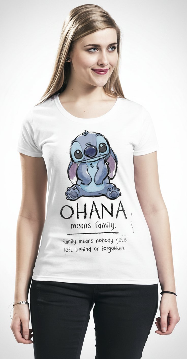 "Ohana Means Family" T-Shirt  blanc   by Lilo & Stitch 100% coton  🤍