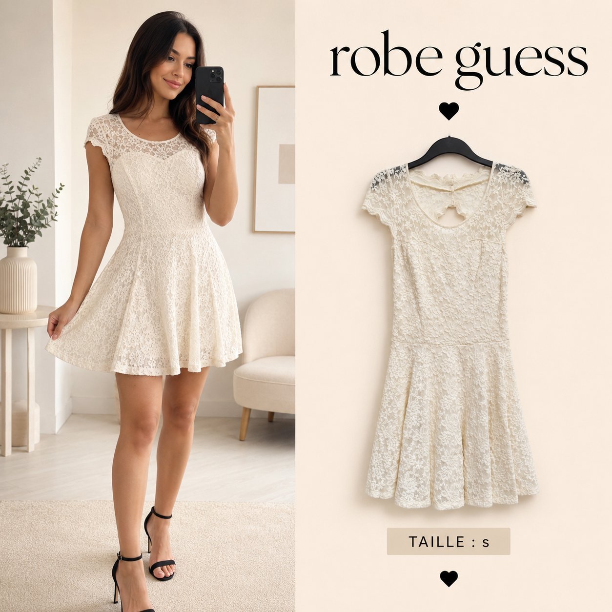 Robe GUESS dentelle ivoire dos ouvert – S/36