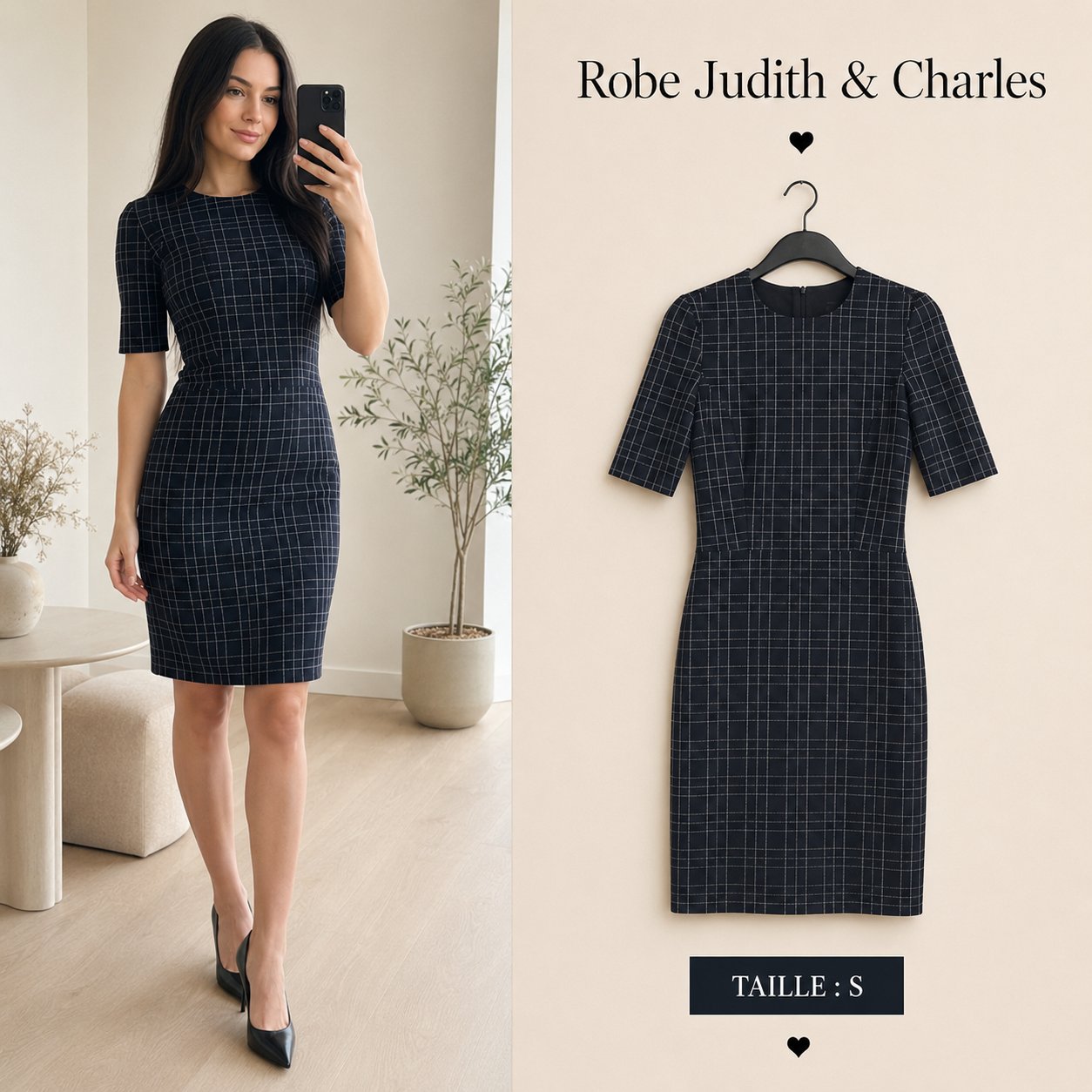 Robe Judith & Charles bleu marine à carreaux – T36/S
