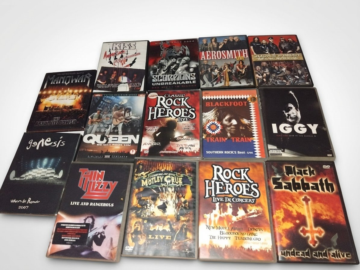 Lot de DVD concerts Rock / Metal vintage – Queen, Kiss, Black Sabbath, Mötley Crüe, Genesis…