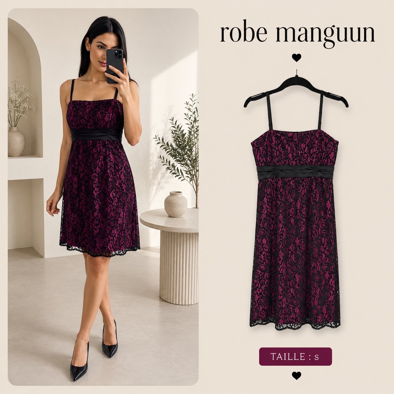 Robe cocktail dentelle Manguun Collection 36/S – Neuve