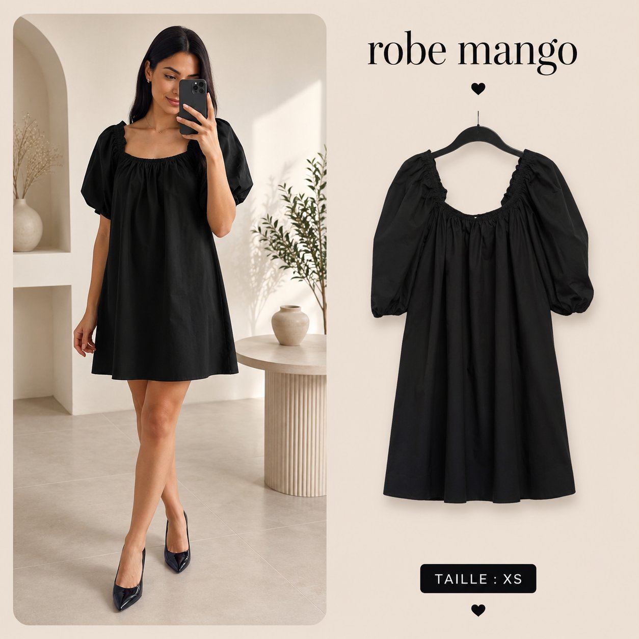 Robe Mango noire oversize manches bouffantes XS