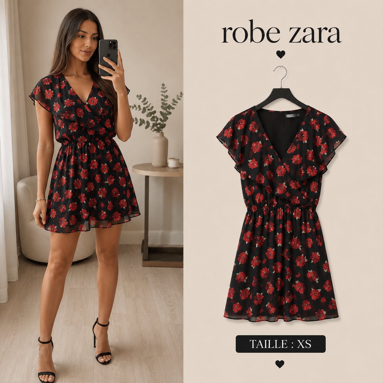 Robe Zara fleurie noire et rouge ❤️‍🔥❤️‍🔥❤️‍🔥