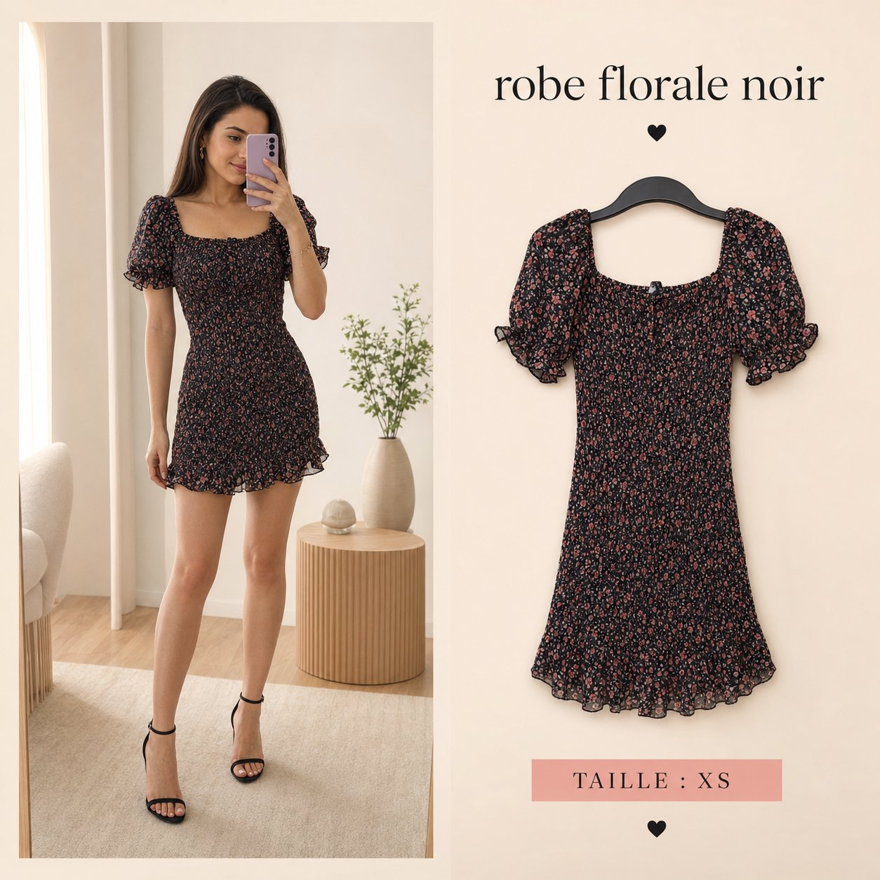 Robe fleurie XS 🌸🖤 – Excellent état