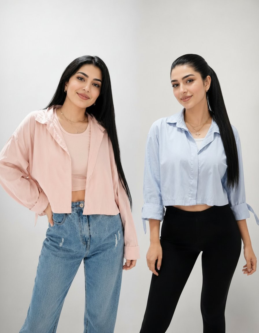 Lot 2 chemises cropped pastel – Rose & bleu clair