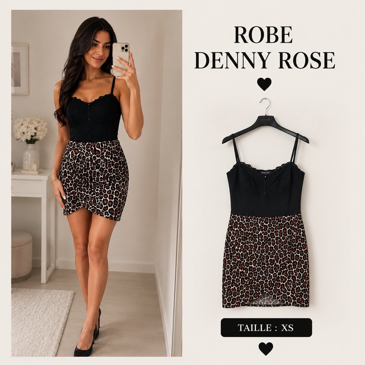 Robe Denny Rose noire & léopard 🐆🖤 – Taille 40 IT (convient XS/petit S)