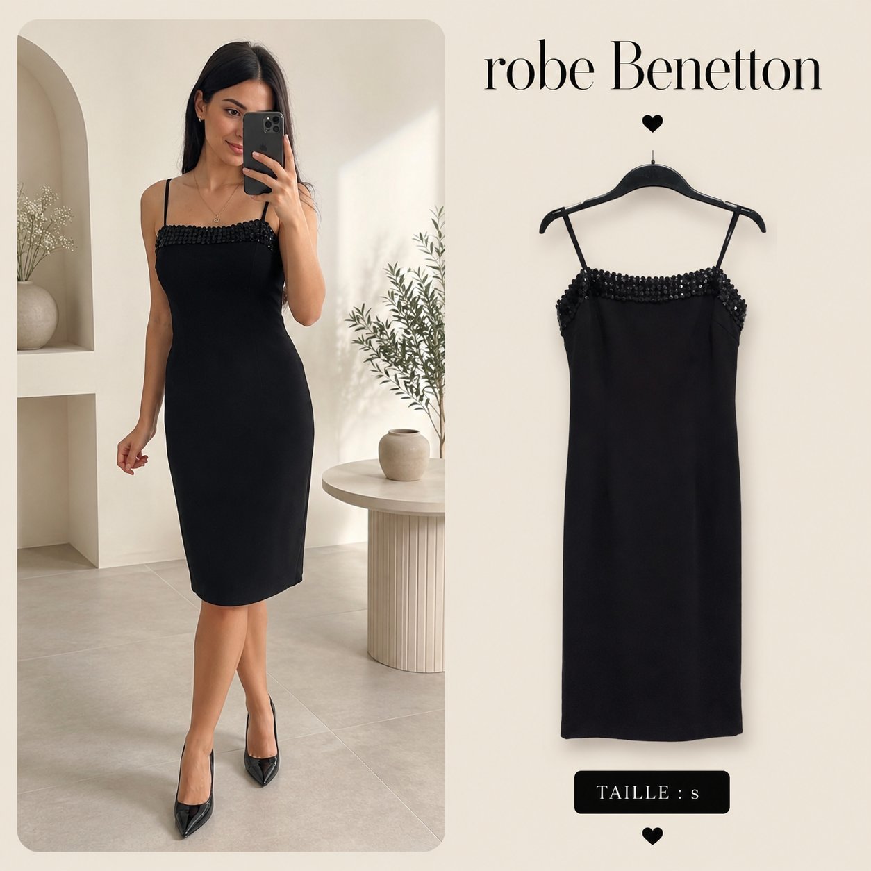 Robe noire Benetton chic – Taille S