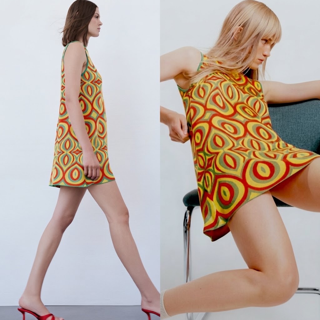 Mini robe jacquard mailles style années 70