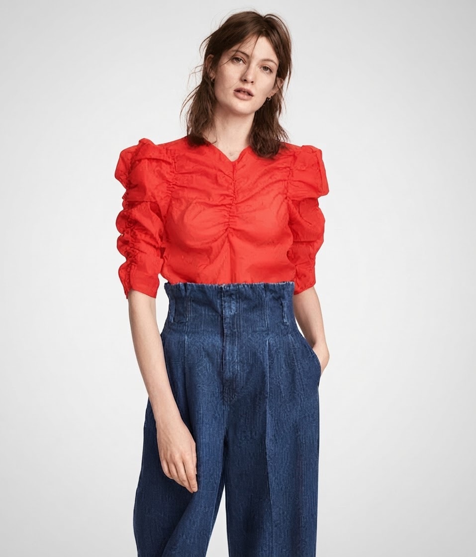 Top semi transparant rouge H&M