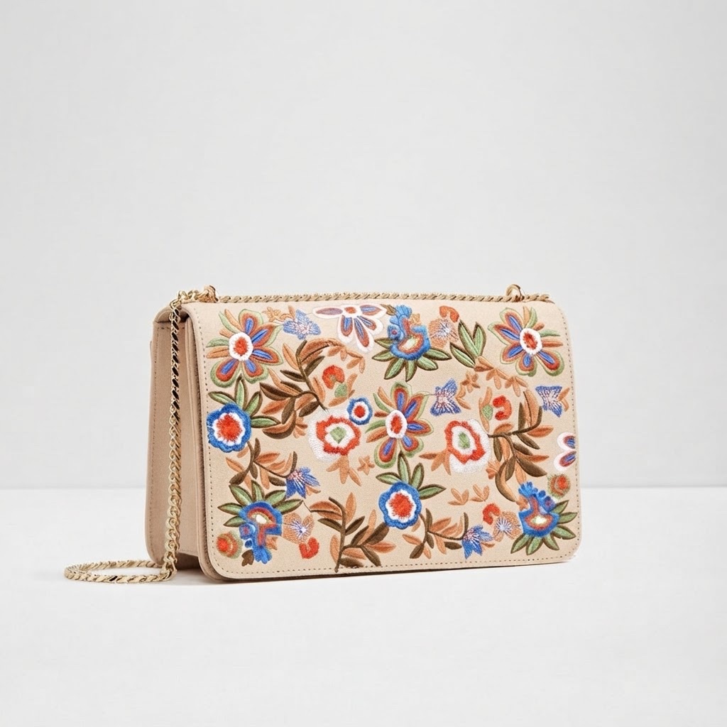 Sac aldo brodé fleuri en daim 
