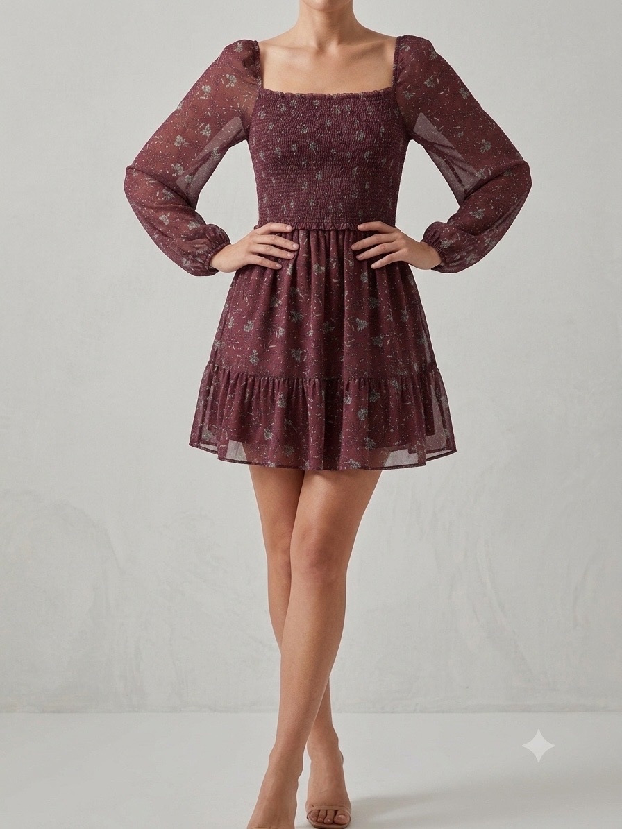 Robe en mauve avec dee fleurs tres feminine taille S 