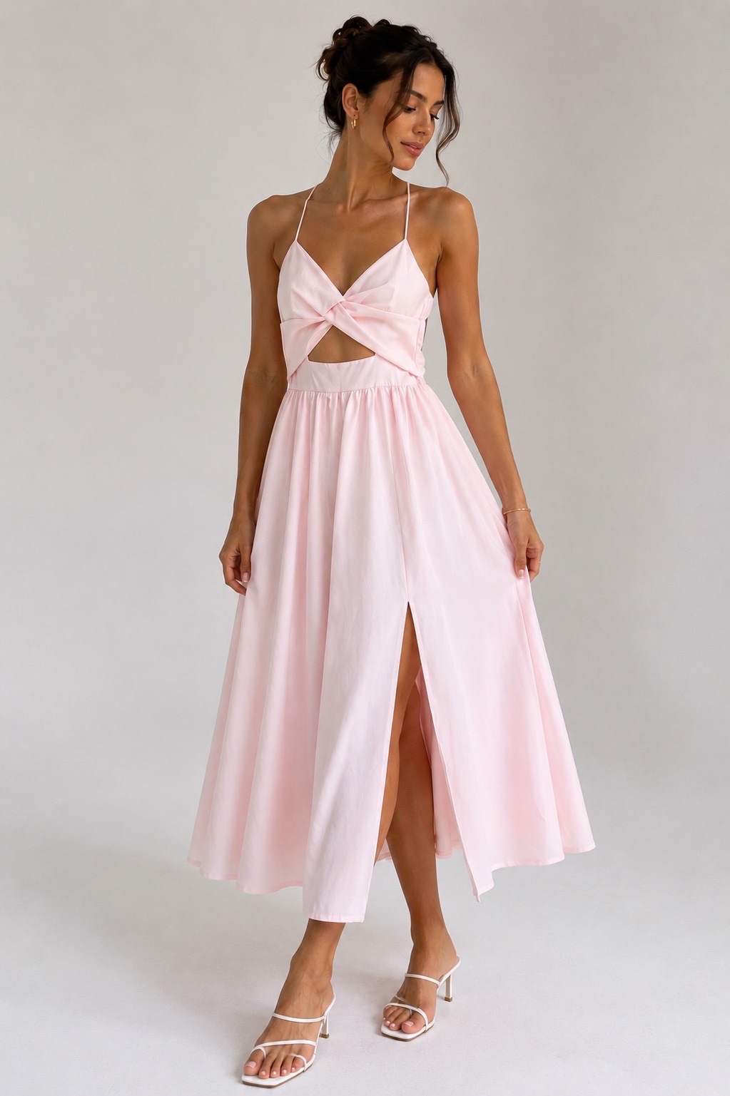 Robe midi en rose poudre